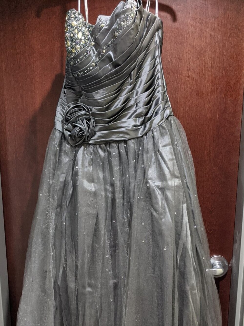 Riva Designs D420 Size 12 Platinum Silver Prom Dress